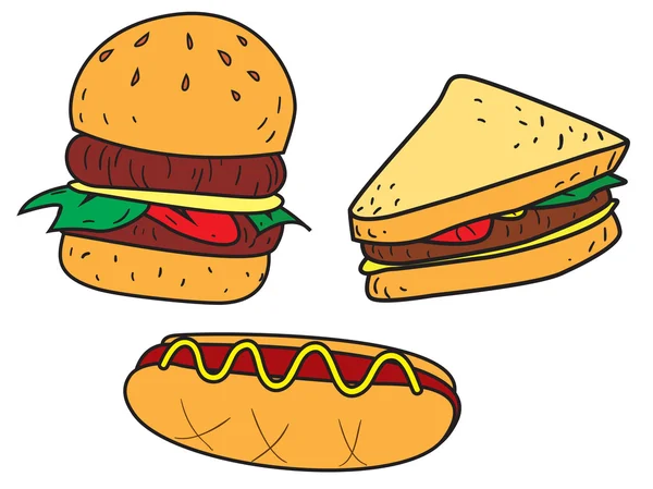 Doodle de fast Foods — Vetor de Stock