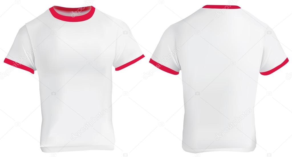 white t shirt with red collar