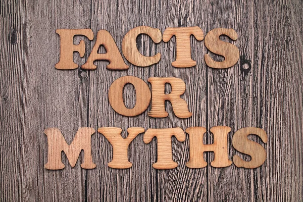 Fact Myth Text Words Typography Written Wooden Background Life Business — Stock Photo, Image