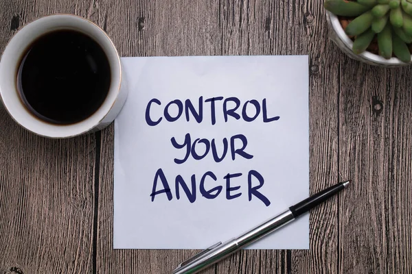 Control Your Anger Text Words Typography Written Paper Wooden Background — Stock Photo, Image