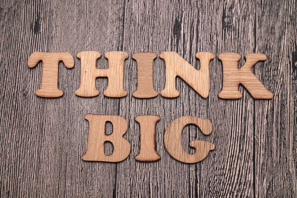 Think Big Tipografía Palabras Texto Escrita Sobre Fondo Madera Vida — Foto de Stock