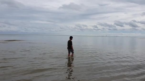 Asiatischer Junge Strand Porträt Eines Einsamen Kindes Meer — Stockvideo