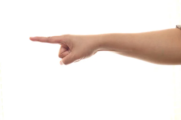 Hand Person Pointing Forward Side View Isolated Cut Out White — Stock Photo, Image