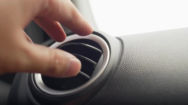 Close Car Driver Passenger Hand Adjusting Air Conditioner Using Air — Stock Video