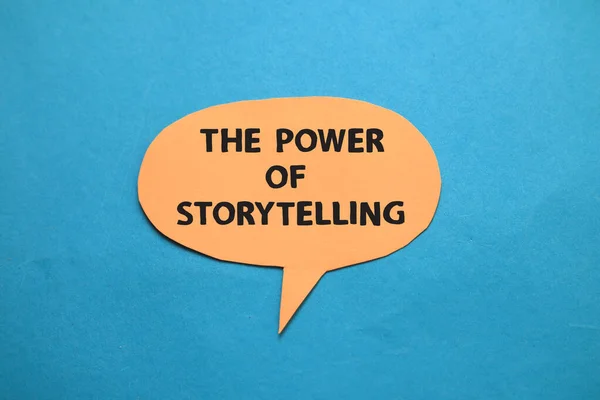 Power Storytelling Text Words Typography Written Paper Blue Background Life — Stock Photo, Image