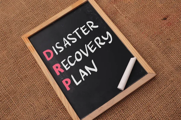 Disaster Recovery Plan Text Words Typography Written Chalkboard Wood Background — 스톡 사진