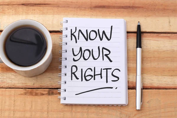 Know Your Rights Text Words Typography Written Book Wooden Background — Stock Photo, Image