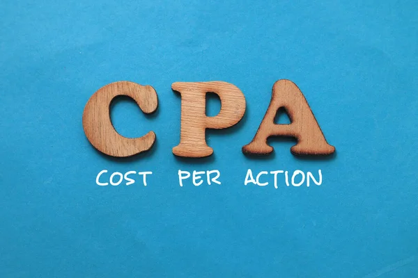 Cpa Cost Action Text Words Typography Written Paper Blue Background — Stock Photo, Image