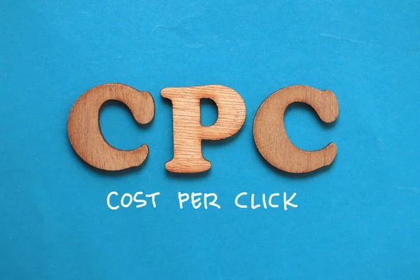 Cpc Kostnad Klick Text Ord Typografi Skriven Blå Bakgrund Liv — Stockfoto