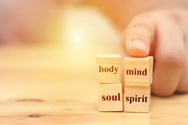 Body Mind Soul Spirit Motivierende Zitate Worte Typografie Schriftzug Konzept — Stockfoto