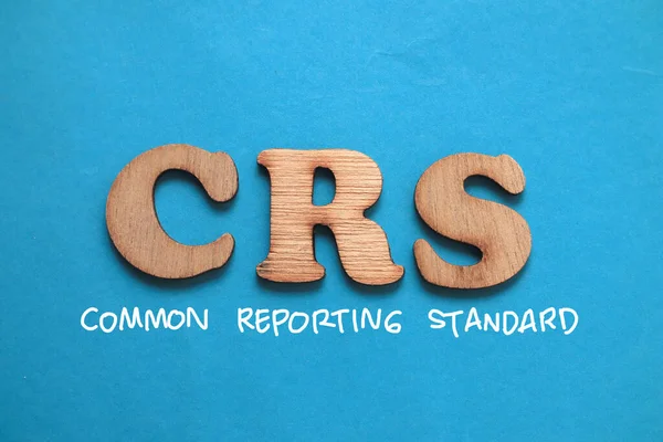 Crs Common Reporting Standard Tipografia Cuvintelor Text Scrise Fundal Albastru — Fotografie, imagine de stoc