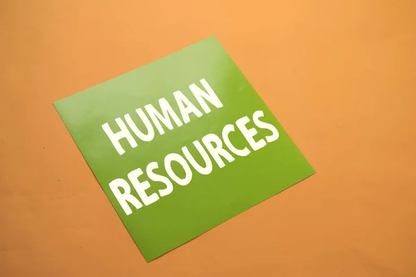 Human Resources Text Words Typography Written Paper Yellow Background Life — Stock Photo, Image