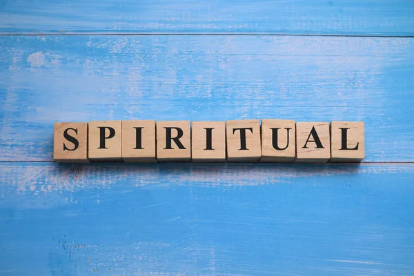 Spiritual Text Words Typography Written Wooden Block Blue Background Life — Stock Photo, Image