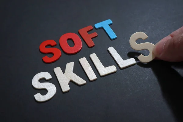 Soft Skills Texto Tipografía Palabras Escritas Madera Vida Concepto Motivación —  Fotos de Stock