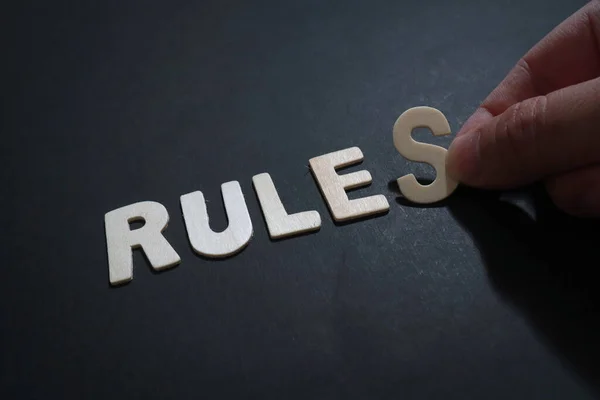 Rules Text Words Typography Written Wooden Life Business Motivational Inspirational — Stock Photo, Image