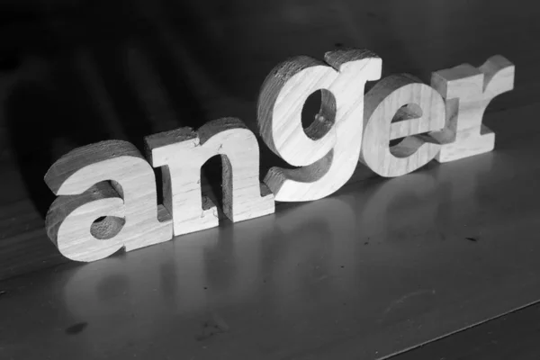 Anger Text Words Typography Written Wooden Letter Black Background Life — Stock Photo, Image