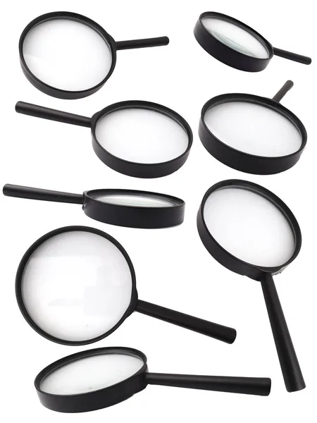 Set Van Zwart Eenvoudig Vergrootglas Loupe Geïsoleerd Witte Achtergrond — Stockfoto