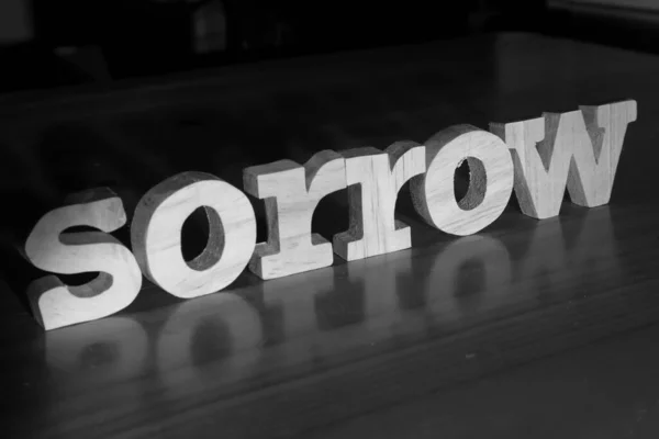 Sorrow Text Words Typography Written Wooden Letter Black Background Life — Stock Photo, Image