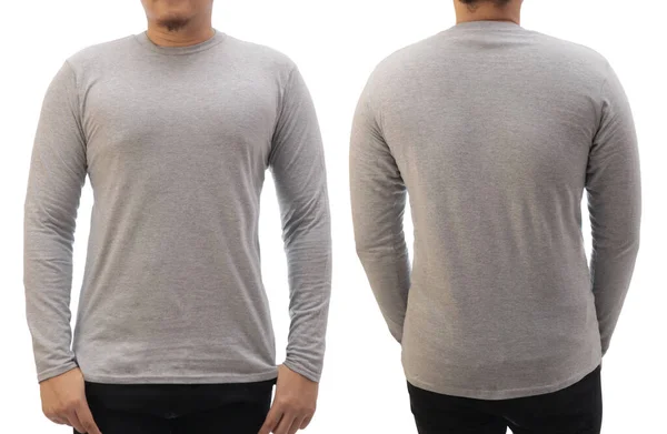 Blanco Shirt Met Lange Mouwen Sjabloon Voor Achteraanzicht Aziatische Man — Stockfoto