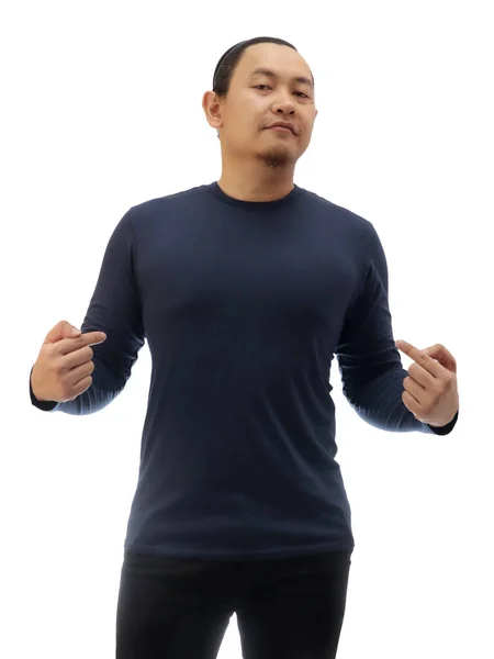 Blank Long Sleeved Shirt Mock Template Front View Asian Man — Stock Photo, Image