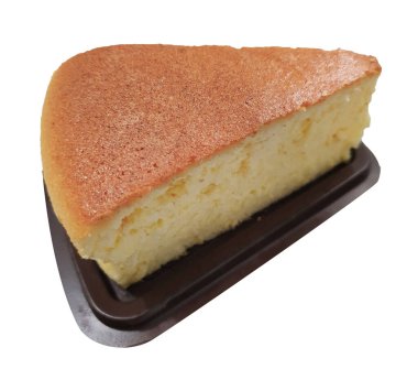 Top view of sliced japanese cheese cake cheesecake isolated cut out on white background