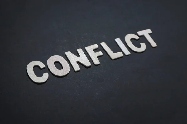 Conflict Text Words Typography Written Wooden Letter Black Background Life — Stock Photo, Image