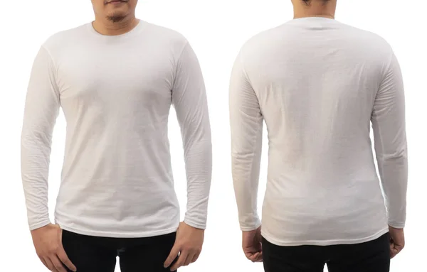 Blanco Shirt Met Lange Mouwen Sjabloon Voor Achteraanzicht Aziatische Man — Stockfoto