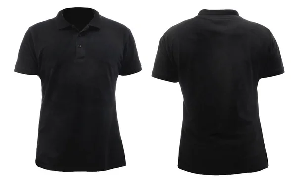 空白领口衬衫造型模板 纯黑T恤与白色隔离 Polo Tee Design Modelup Presentation Print — 图库照片