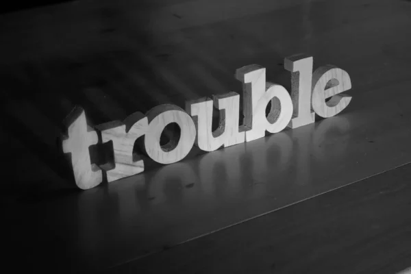 Trouble Text Words Typography Written Wooden Letter Black Background Life — 스톡 사진