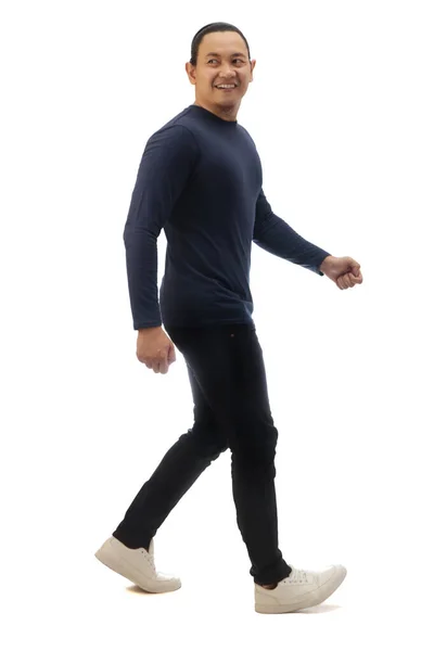 Hombre Asiático Con Camisa Azul Oscuro Casual Denim Negro Zapatos — Foto de Stock