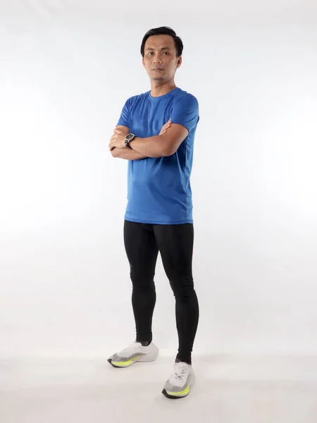 Silné Sebevědomí Atletický Mladý Asijský Muž Sobě Běžící Dres Při — Stock fotografie