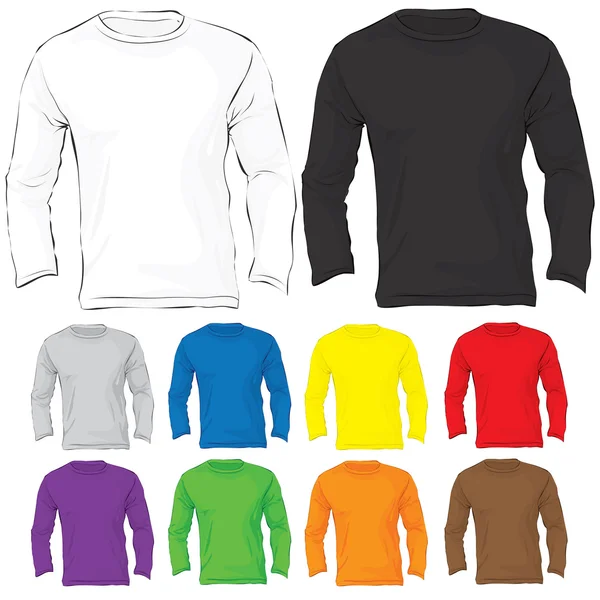 Men's Long Sleeved T-Shirt Template in Many Color — Stock Vector