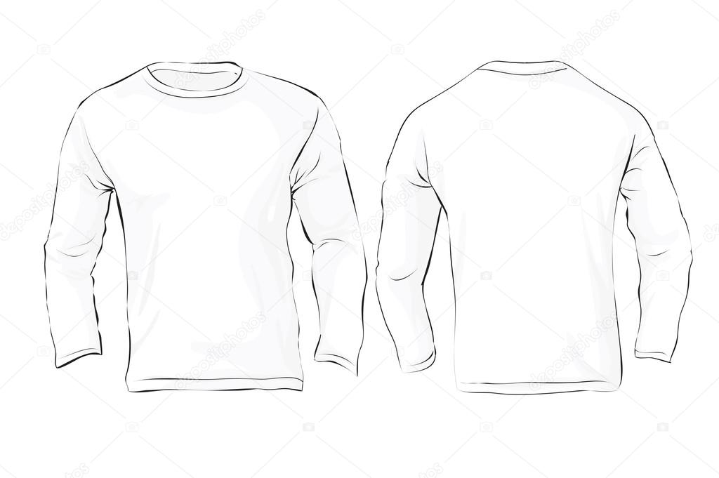 Men's Long Sleeved T-Shirt Template, White Color