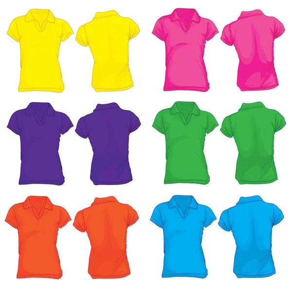รูปแบบเสื้อโปโลผู้หญิงในหลายสี — ภาพเวกเตอร์สต็อก