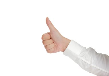 Beyaz izole işareti el hareketi yukarı başparmak