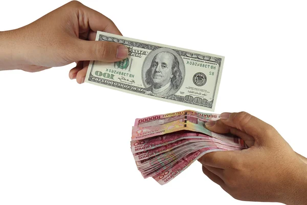 Dollar en Rupiah geldwissel — Stockfoto