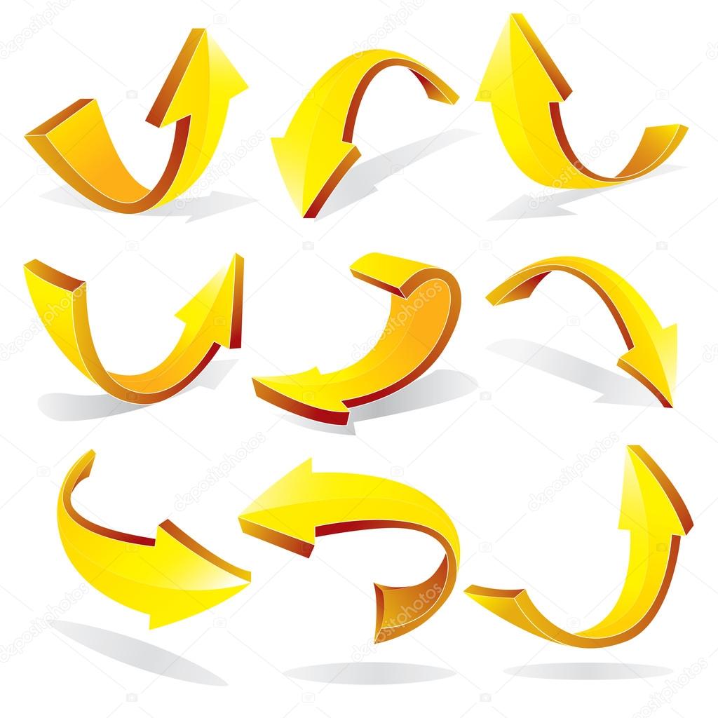 Yellow Curved 3D Arrows