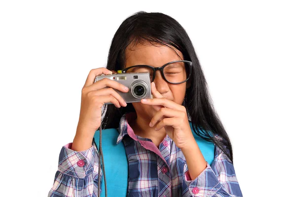 Menina e câmera — Fotografia de Stock