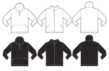 Siyah beyaz kapüşonlu Sweatshirt tasarım şablonu