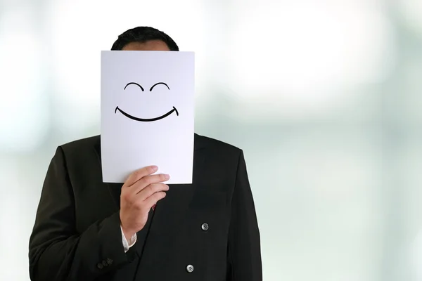 Empresario vistiendo Máscara sonriente feliz — Foto de Stock