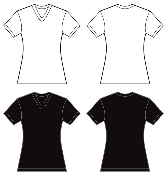 Black White Women's V-Neck Shirt Design Template