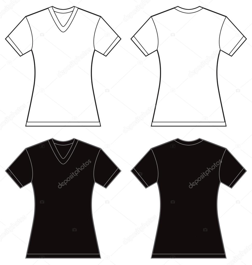 Black White Women's V-Neck Shirt Design Template Stock Vector Image by ...