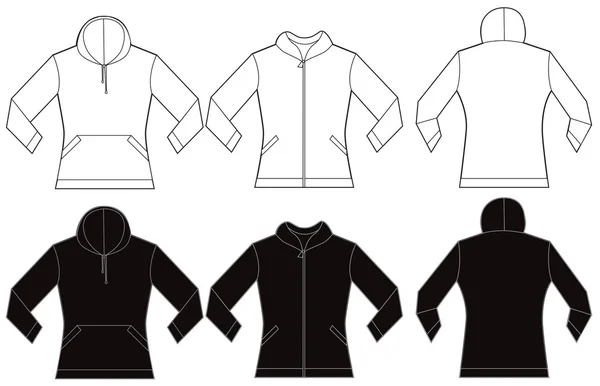 Modèle de conception de chemise à capuche pour femmes blanches noires — Image vectorielle