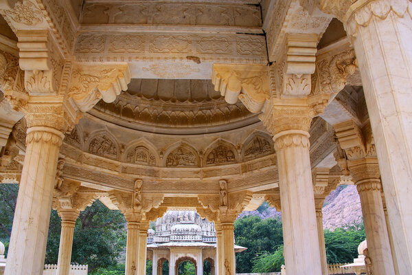 Detail of the carved dome at Royal cenotaphs in Jaipur, Rajastha