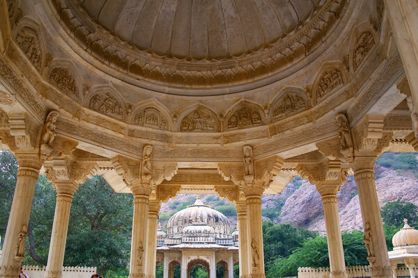 Detail of the carved dome at Royal cenotaphs in Jaipur, Rajastha