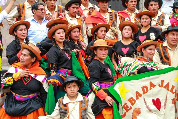 Lima, Peru-31 januari: ongeïdentificeerde mensen staan tijdens het festival van de Virgin de la Candelaria op 31 januari 2015 in Lima, Peru. De kern van het festival is dansen uitgevoerd door verschillende Dansscholen — Stockfoto