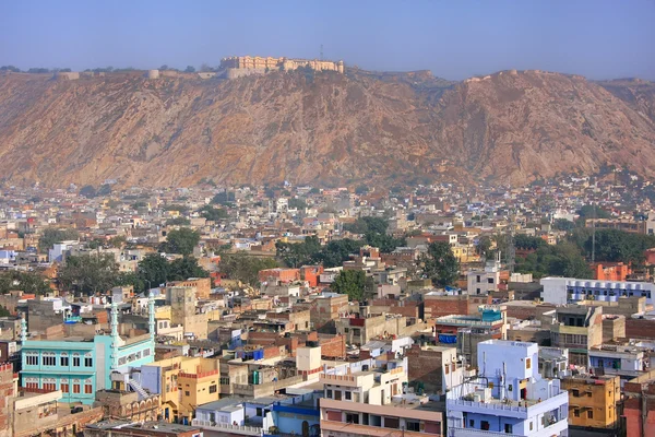 Pemandangan Benteng Nahargarh dan kota Jaipur di bawah Rajasthan, India — Stok Foto