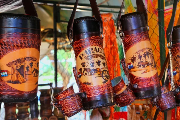 Display of mate thermoses at the street market in Asuncion, Para — Stock Photo, Image