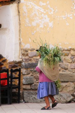 Ollantaytambo, Peru - 18 Ocak: Kimliği belirsiz kadın içeri girdi 