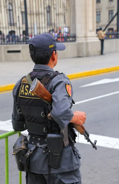 Αστυνομειο στέκεται κοντά στο παλάτι gaverment στη Λίμα, Περού. — Φωτογραφία Αρχείου